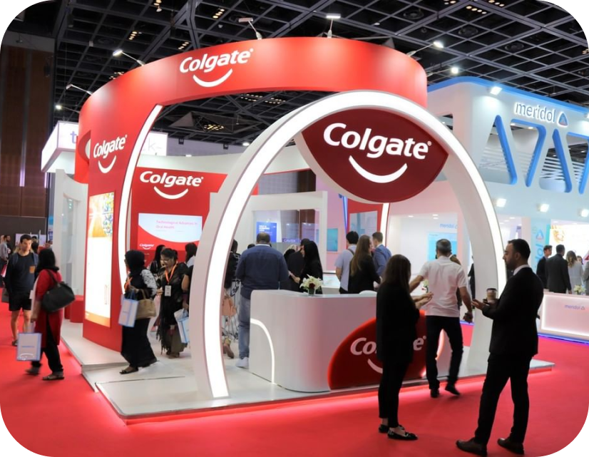 Colgate exhibition stand with red arched entrance built by INDEX Design